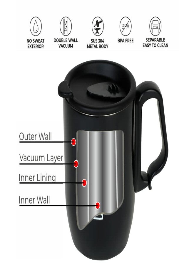 DUBBLIN Refresh Stainless Steel Unbreakable Tea Coffee Mug Double Wall with Handle and Lid, Wide Mouth Mug Keeps Beverages Hot & Cold 350 ML Black - Image 2